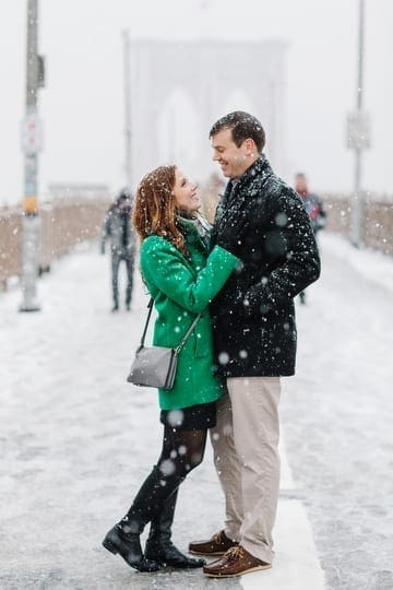 Snowy Engagement Session on the Brooklyn Bridge