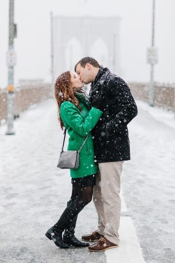 Snowy Engagement Session on the Brooklyn Bridge