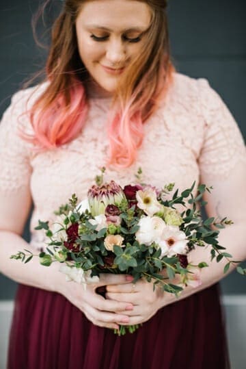 bridesmaid with pink hair